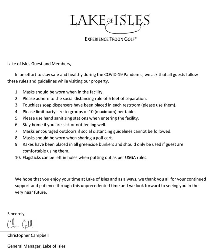 Lake of Isles COVID-19 Guidelines